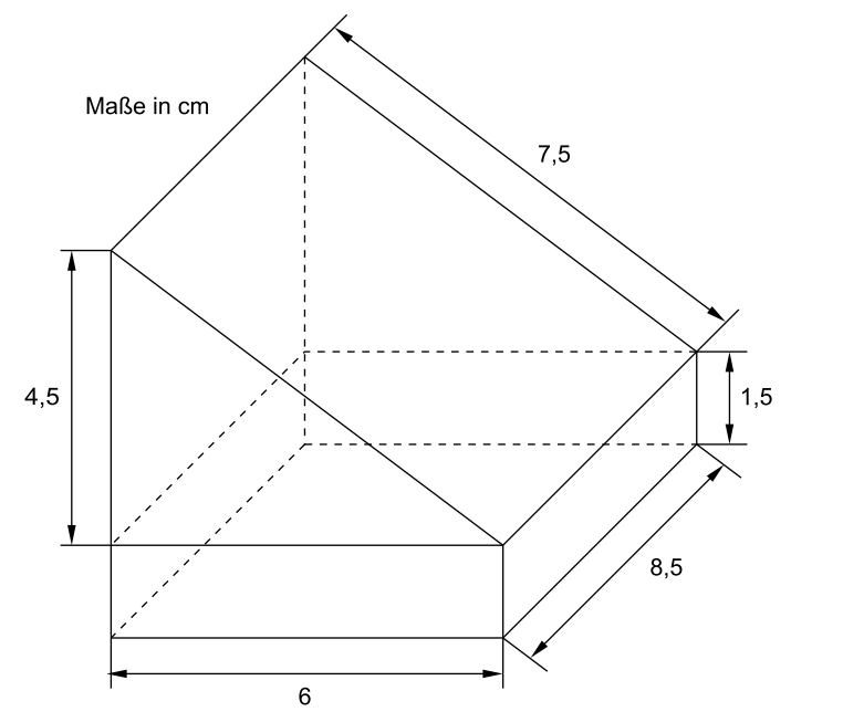Geometrische Skizze eines Körpers mit Maßangaben in cm.
